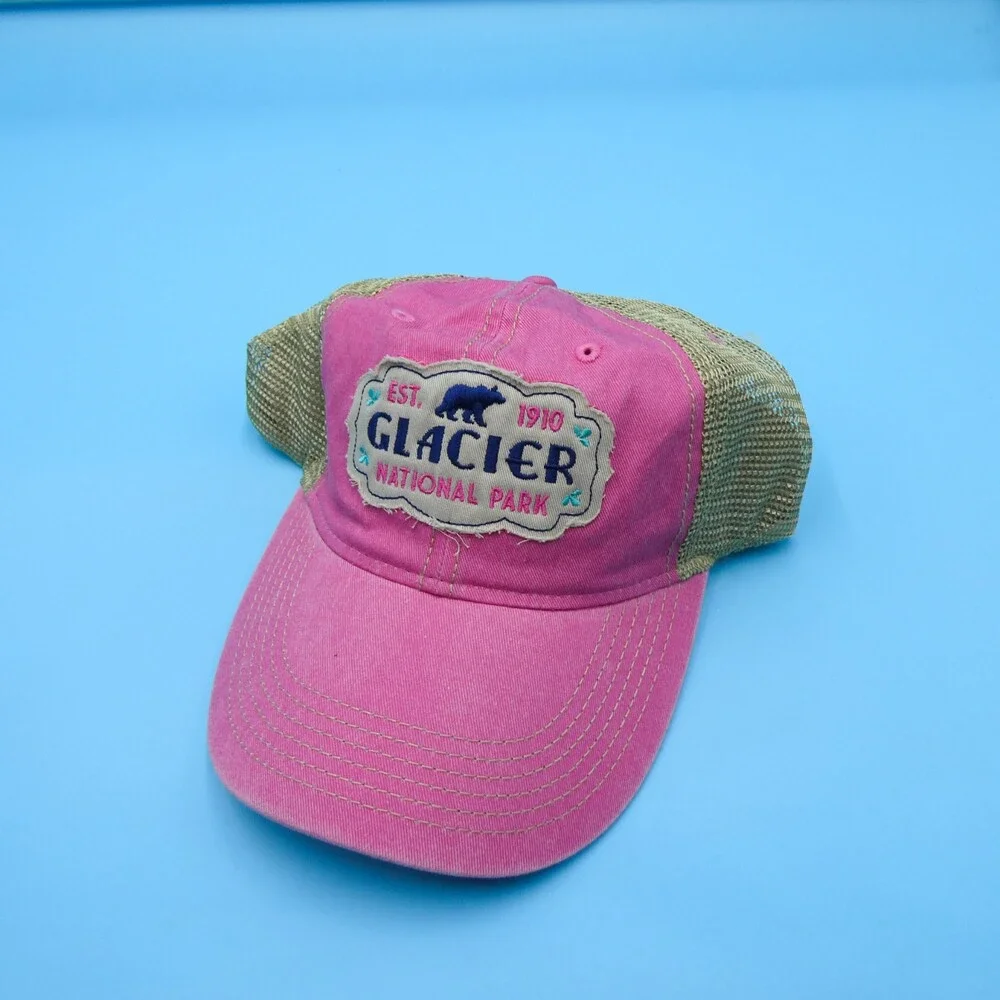 Glacier Hat Womens One Size Pink Tan Snapback Trucker Cap Mesh National Park New